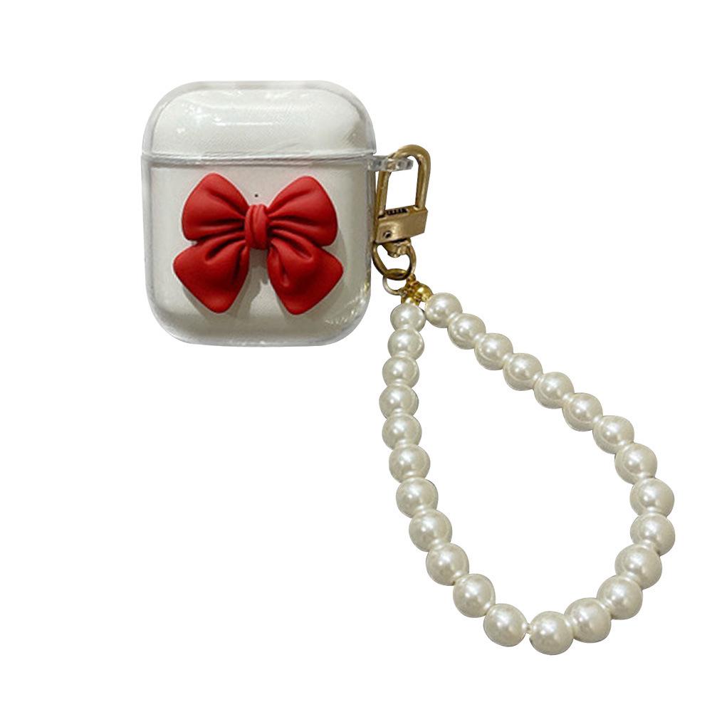 Applicable Apple AirPods/1/1/1 Generation Earphone Case Bow Case, Pearl Chain