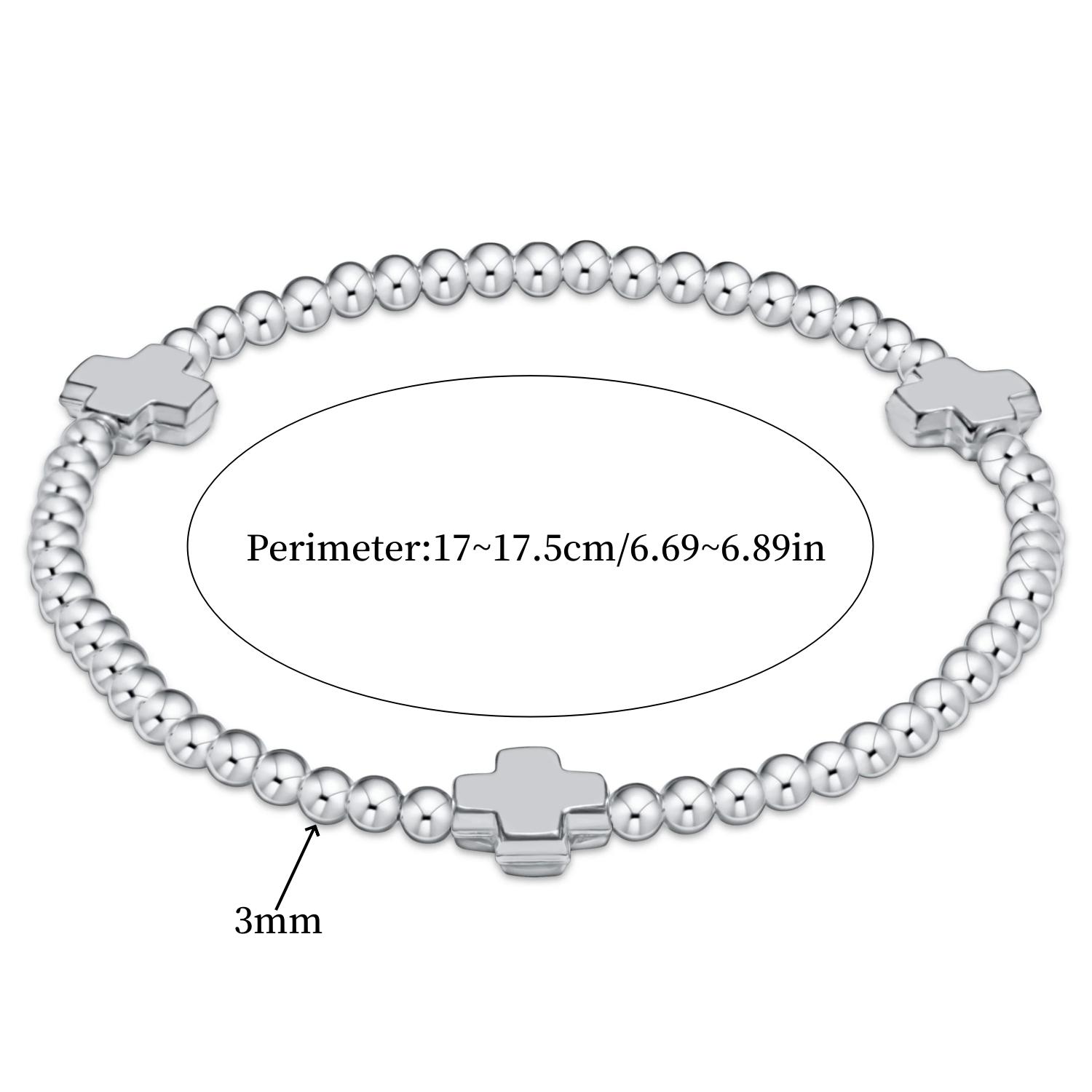 

Vlen Cross Bracelet Women Silver Color Balls Dainty Stackable Trendy Religious Jewelry Gift for Her Elastic Bracelets