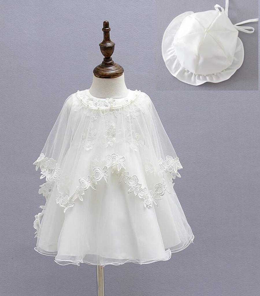 LovKin Baby Dress Set with Formal Perfect for Baby Shrine and Hospital Size 12M Girl's 3-Piece Ribbon, Tulle, Showers, Visits, Outfits, White,