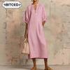 Fashion Summer Spring Solid Color Print 1/2 Sleeves V-Neck Casual Dresses