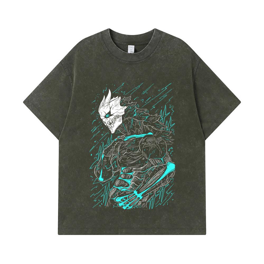 275 GSM Washed T-shirts 100% Cotton Kaiju No 8 V8 Kafka Print Unisex Heavy Cotton T Shirt