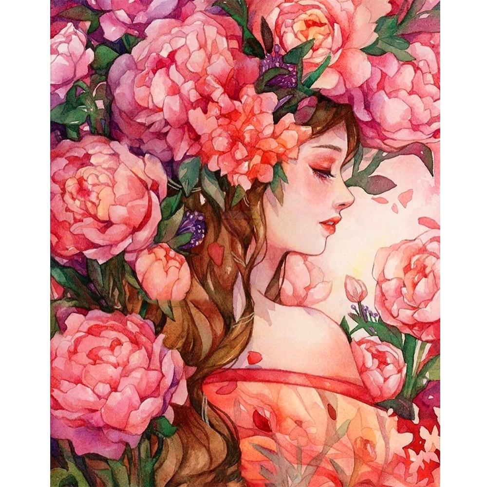 5D Diamond Painting Cartoon Girl Portrait Full Round Diamond Embroidered Mosaic Set Home Decoration