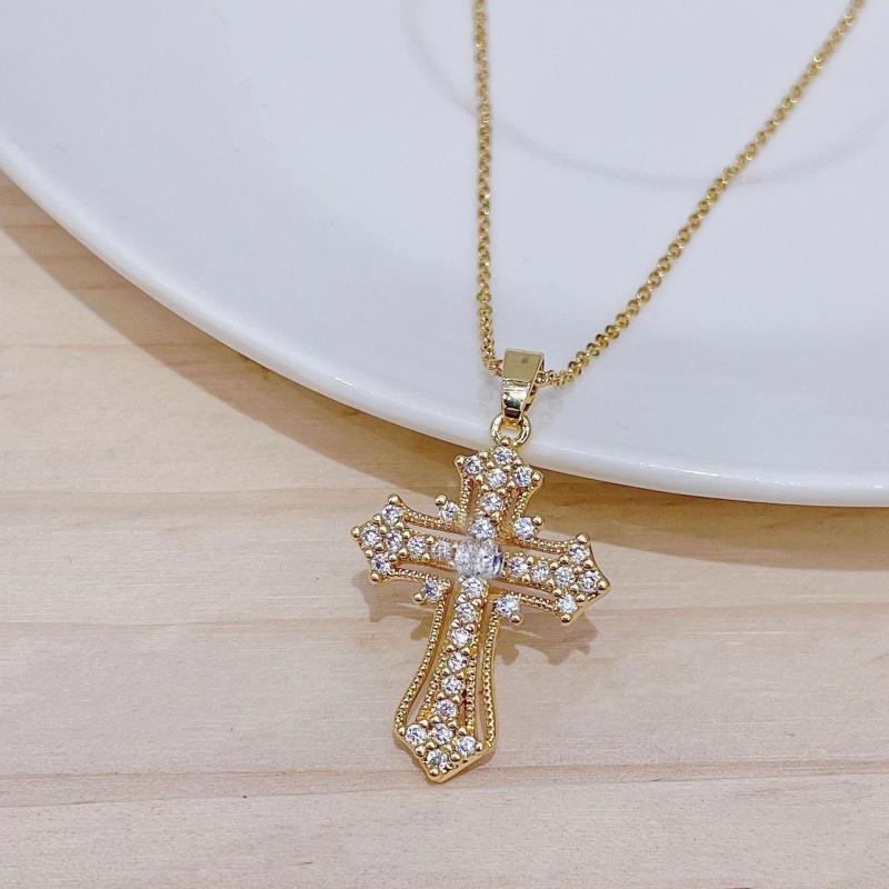 European and American Popular Jewelry, Rhinestone-inlaid Cross Necklace, Simple and Fashionable, Cross and Versatile Hanging