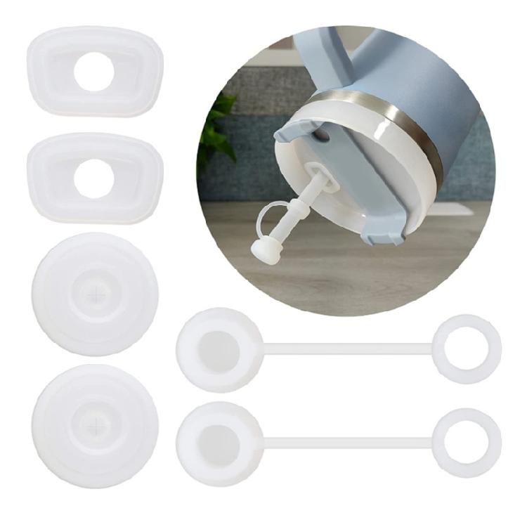 6Pcs Straw Cover Cap Square Leak-Stopper Round Lid-Stopper Plug Silicone-Stopper