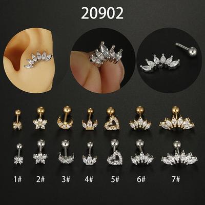 16G Stainless Steel Zircon Stud Screw Earrings - European & American Style