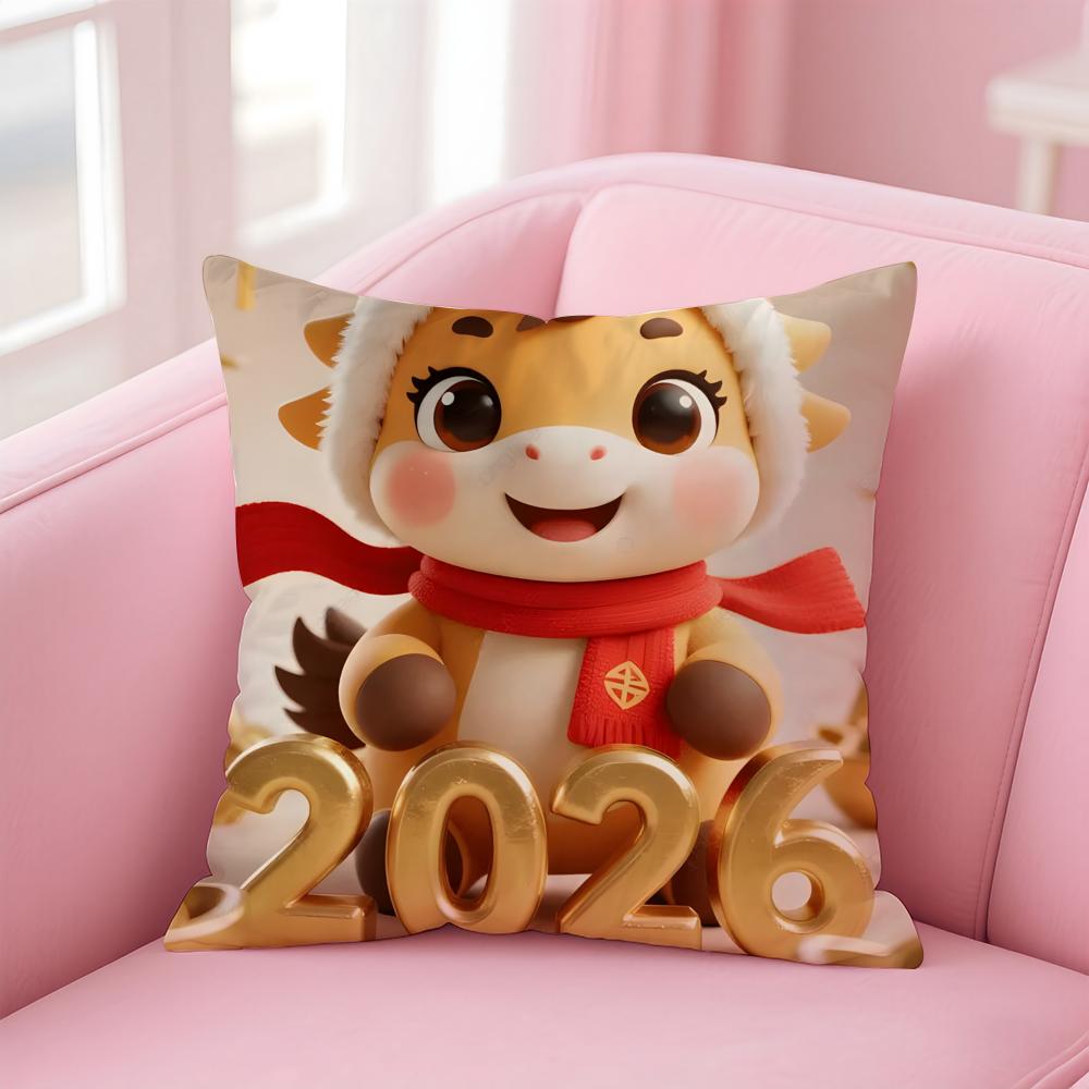 Auspicious Lucky mascot for the Year of the Horse Cushion Cover Pillow Case Soft Skin Friendly Fabric Comfort  Concealed Zipper