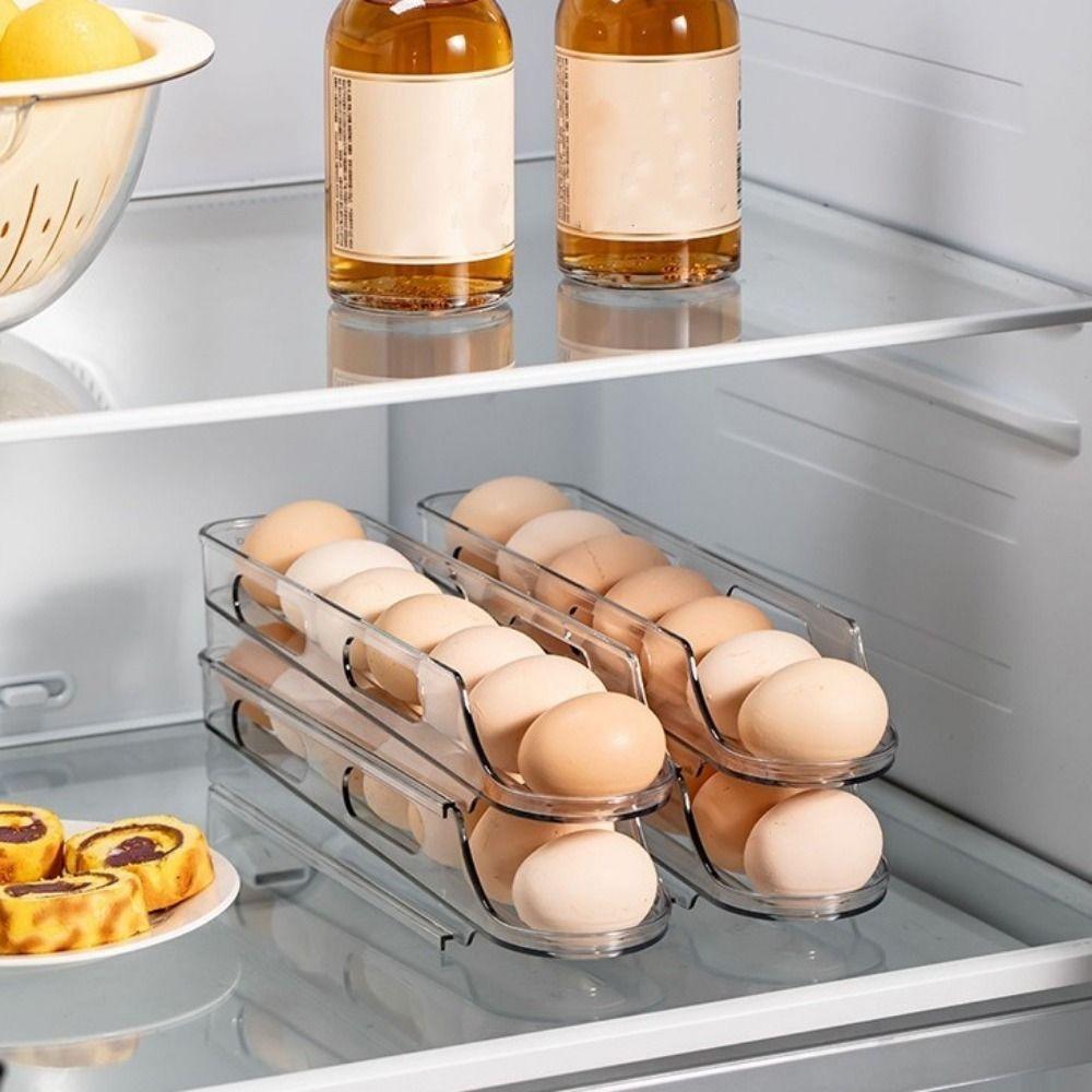 2PCS Plastic Automatic Slide Egg Storage Box Stackable Eggs Holder  for Kitchen