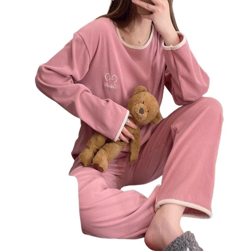 Velvet Plus Size Women's Warm Homewear Set - Long Sleeve & Pants for Autumn/Winter