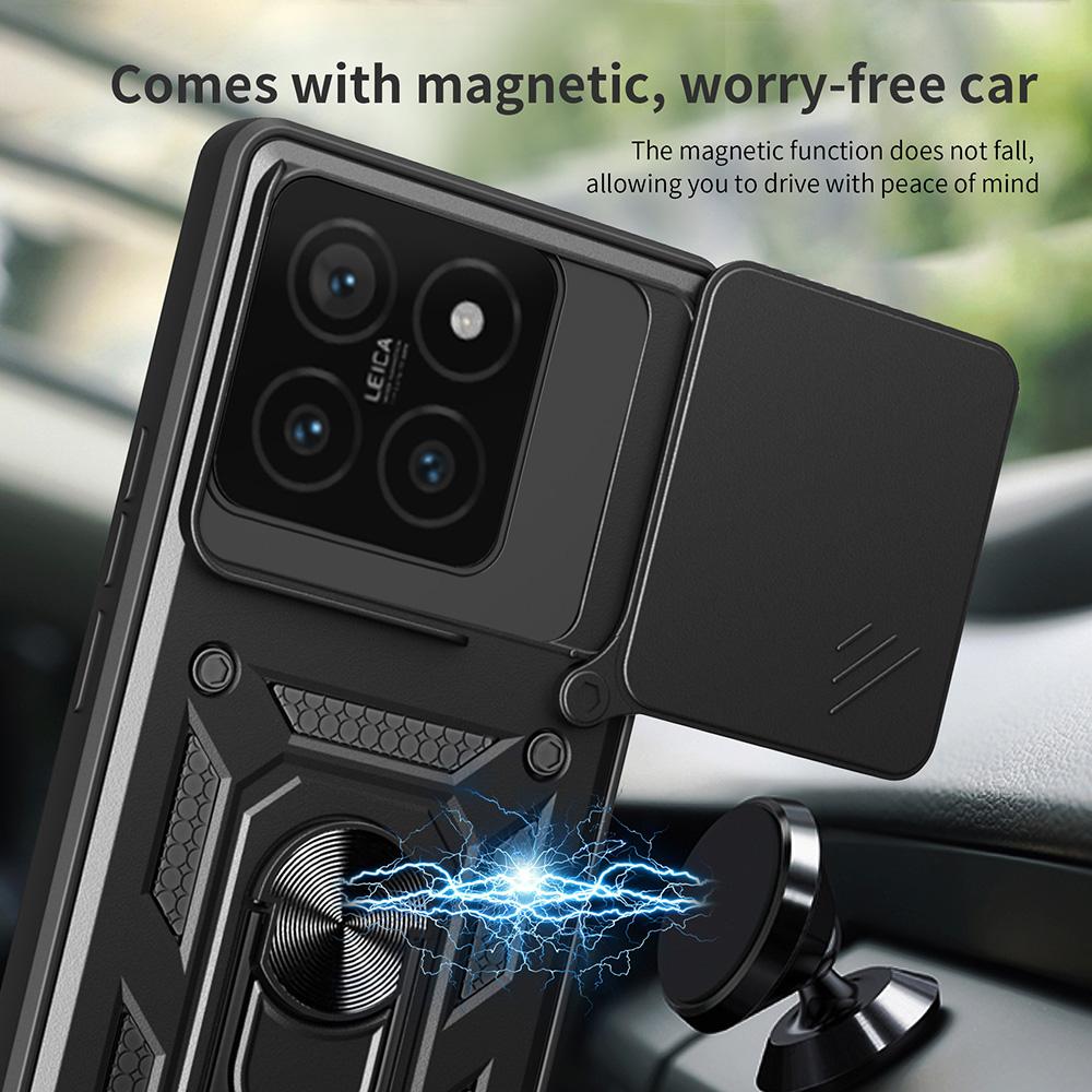 Slide Camera Cover For Xiaomi 15 Ultra 14T Finger Ring Magnetic Stand Phone Case For Xiaomi 14 Ultra 15 14T Pro Shockproof Cases