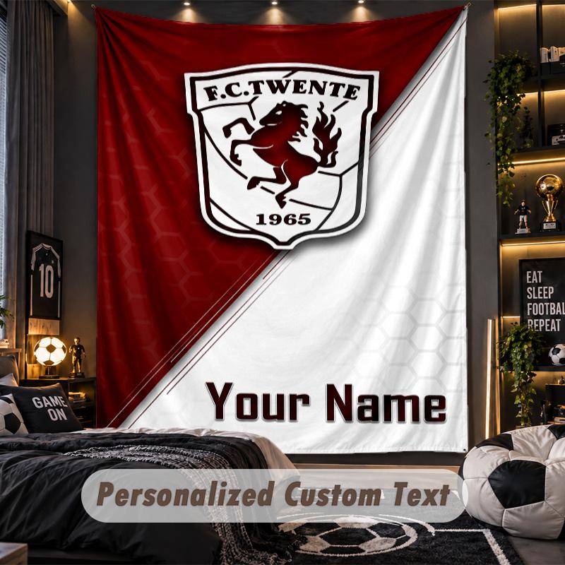 Wandteppich FC Twente Benutzerdefinierter Name Text Personalisierter Wandbehang Teppich Heimwanddekoration