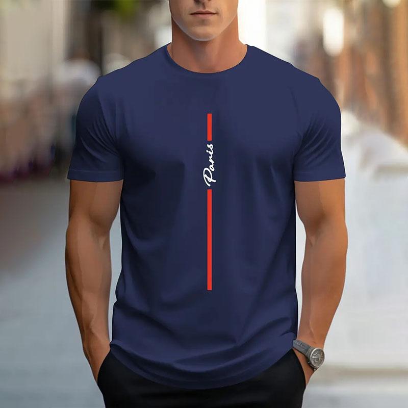 New Summer Simple Printing Short-Sleeved Men's Round Neck Large Size T-Shirt Tops Casual Breathable Mens Street Photography Tops