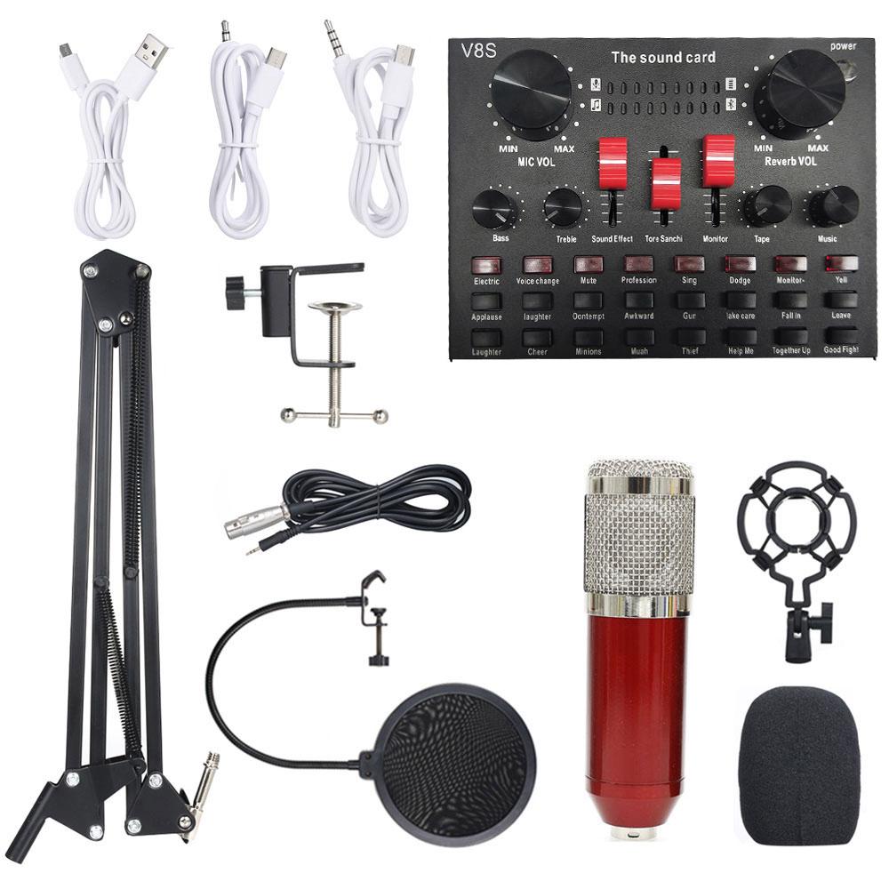 Multifunksjonelt Live Sound Card BM800 Mikrofonsett Lydopptaksutstyr (Gull)