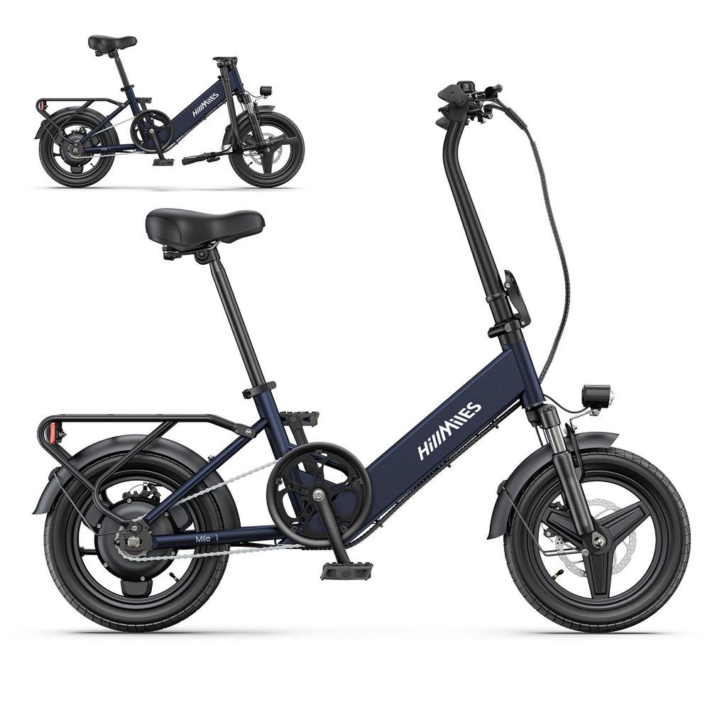 HillMiles Mile 1 Electric Bike 36V 10.4Ah Battery, 250W Motor, 60KM Range, 14*2.125 Inch Tires Foldable E-bike