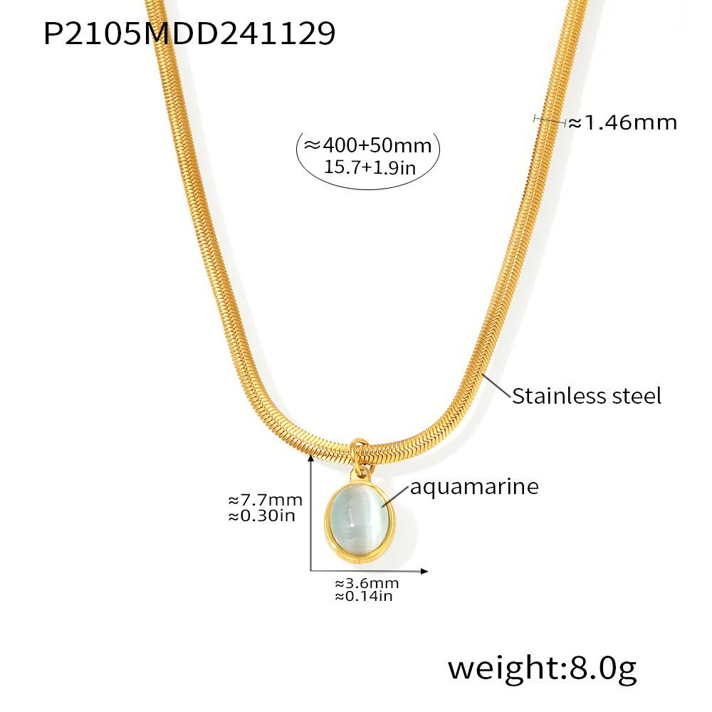 Qiong Yao Green Strawberry Stone & Fishtail Shell Double Layer Necklace with Aquamarine Pendant