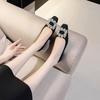 Single shoes new square head shallow mouth soft sole ladyshoes temperament rhinestone square buckle commuter flats