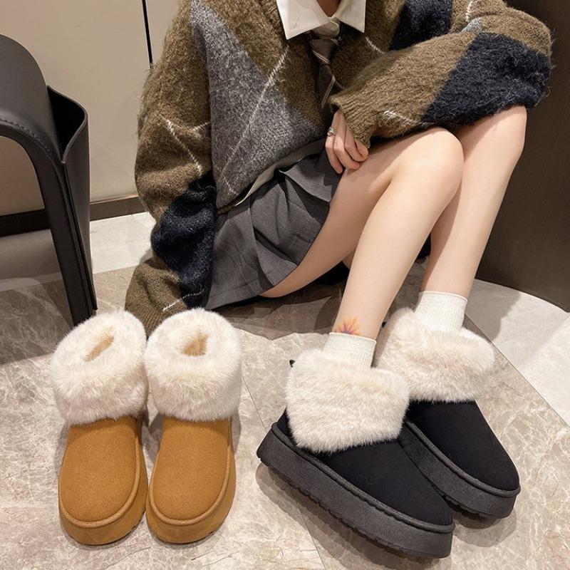 Mao Mao snow boots women's winter new thick-soled short tube thickened one pedal lazy light cotton shoes