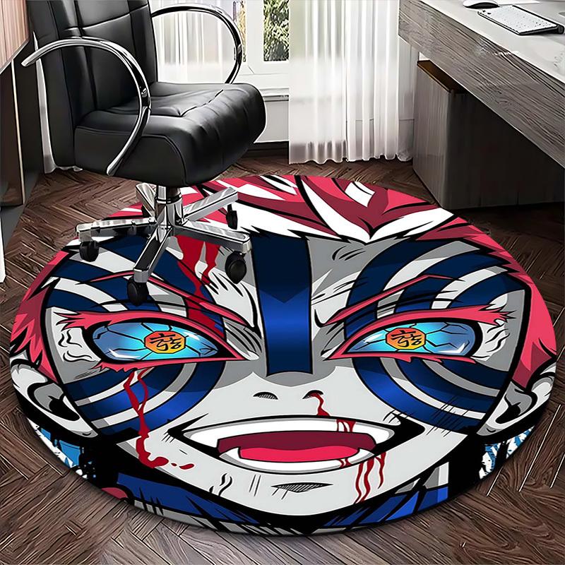 1pc Anime Cartoon Design Round Carpet Office Chair Mat with BloodCurdling Eyes Print NonSlip Rug for Home Decor