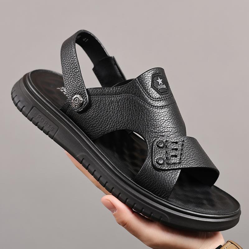 Fashion Fashion Men's Summer Shoes New Retro Leather Sandals Non-slip Beach Flats Dual-Purpose Male Slippers Travel Flip-flops Half Drag