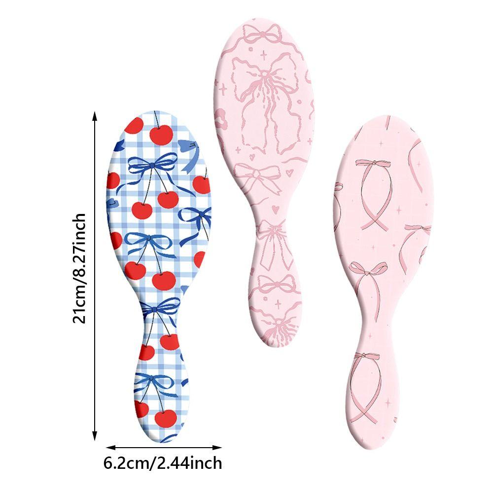 Oval Air Cushion Hair Brush Bowknot Cherry Pattern Anti-Static Scalp Massage Comb Plastic Cute Detangling Brush