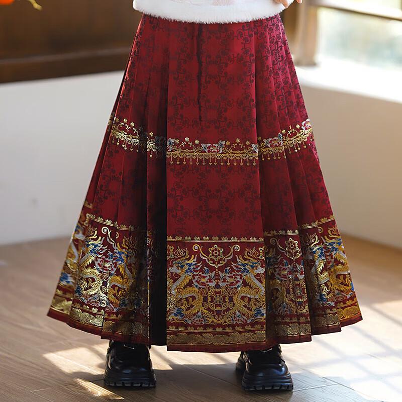 Girls' Velvet Hanfu Ma Mian Skirt Set - Winter 2025 New Chinese Style for Autumn/Winter and New Year Celebrations