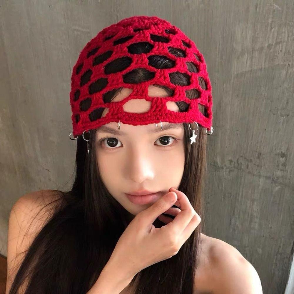 Breathable Knit Brimless Knitted Cap Star Pattern Hollow Star Cap Bohemian Head Wrap Casual Wear