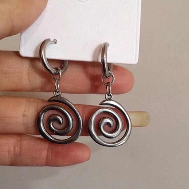 Goth Stainless Steel Swirl Hoop Earrings Korean Cute Punk Fashion Accessories for Women