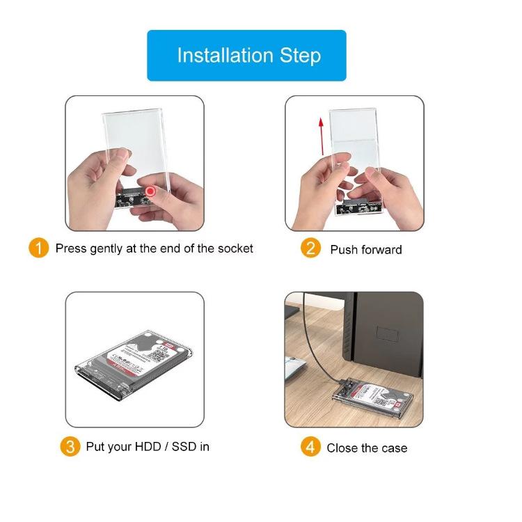 Xiaomi 2.5inch SATA SSD Hard Drive Case USB3.0 HDD Enclosure Transparent Design Transfer Speed Mobile External Housing