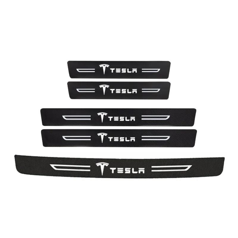 Carbon Fiber Car Door Sill Threshold Trunk Rear Stickers Scuff Scratch for Tesla Model 3 Y S X Roadster P85D P90D P100D Decal