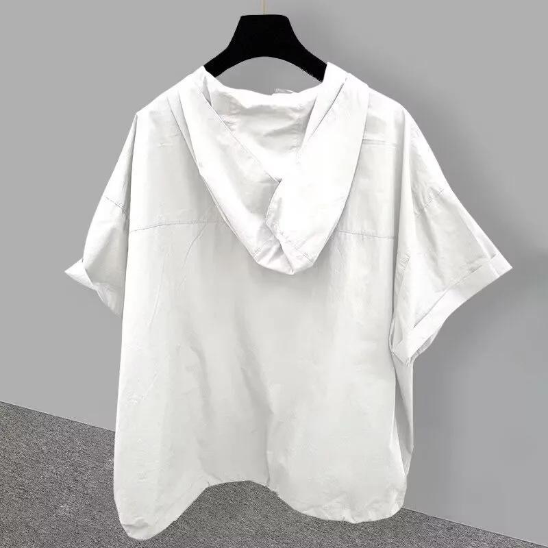 Zipper Design Hooded Short-sleeved T-shirt Summer Large Size Tooling Loose Jacket Jacket