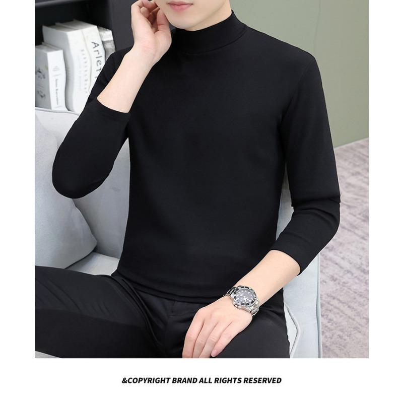 Men S Half High Neck Long Sleeve Cotton Loose Fit T Shirt