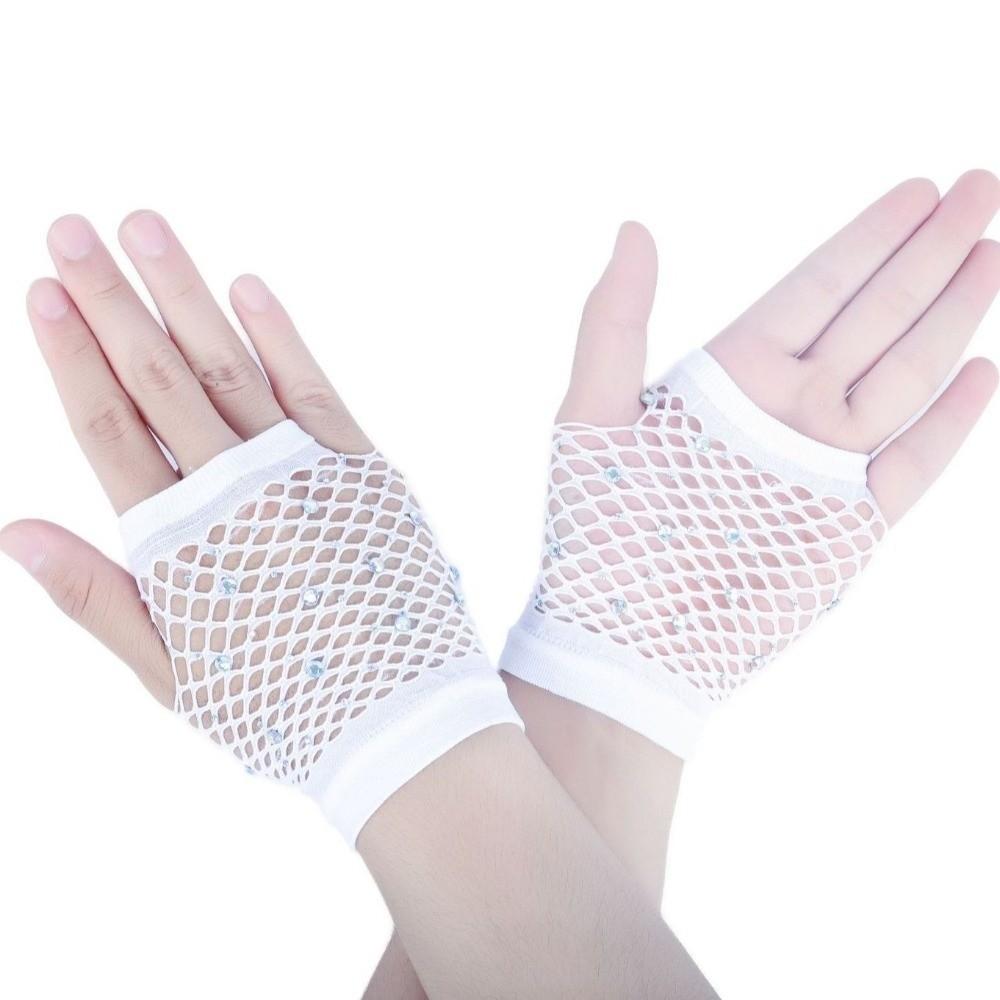 Elastic Rhinestone Gloves Shiny Mesh Lace Gloves Short Fishnet Fingerless Gloves Fashion Accessory