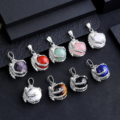 Dragon Claw Pendant Crystal Ball Natural Rose Quartz Ametyst Red Agate Black Agate Crystal Pendant Halskjede