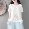 Chinese Style Retro Cotton and Linen Top for Women In Summer New Short-sleeved Round Neck Loose Large-size Casual T-shirt
