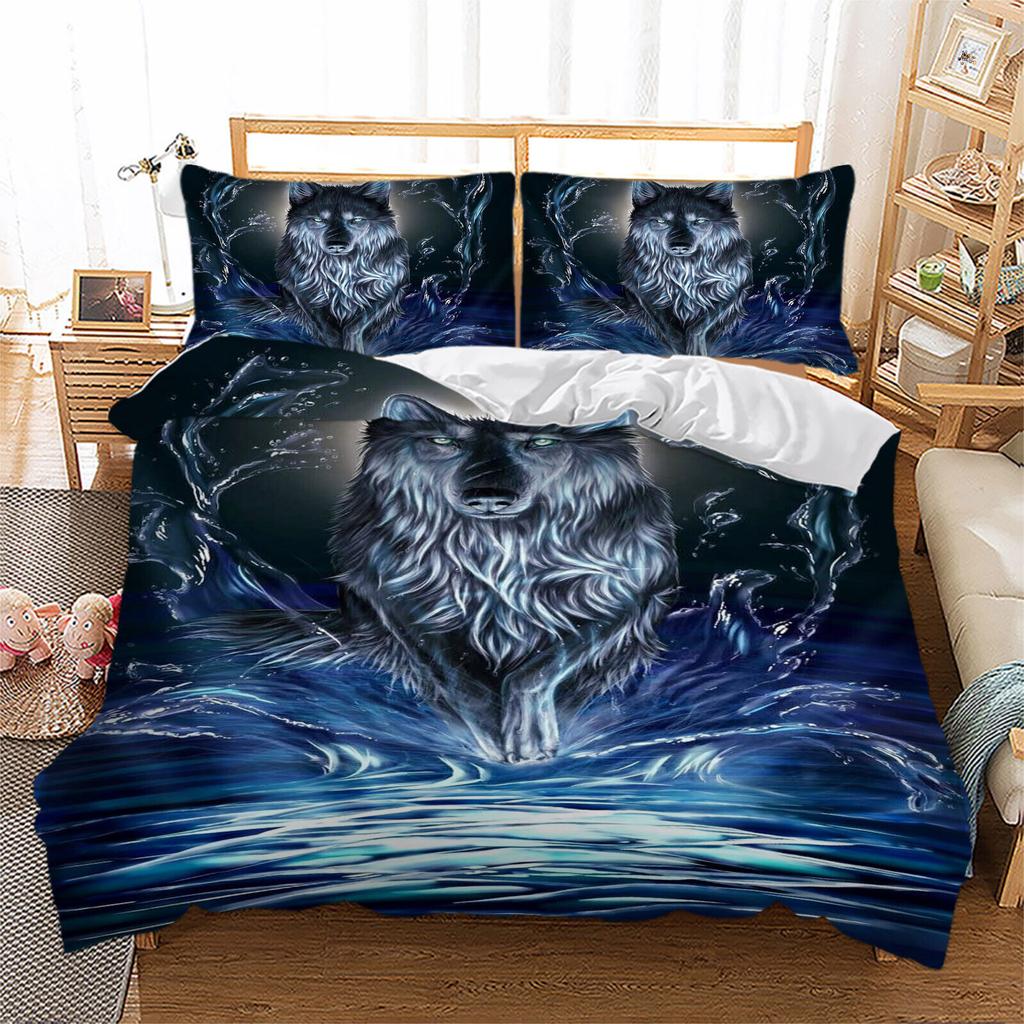 Zestaw Poszwy na Kołdrę Wolf Soft Quilt Pojedynczy Podwójny Queen King Size Zestaw Pościeli