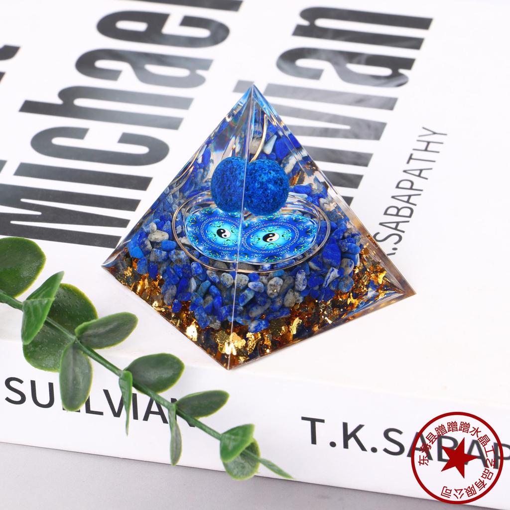 Handmade Natural Crystal Resin Pyramid Ornament for Home and Office