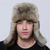 New Men's Winter Bomber Hat Thick Warm Rabbit Fur Trapper Ushanka Russia Style Ear Flap Cap for Cold Weather
