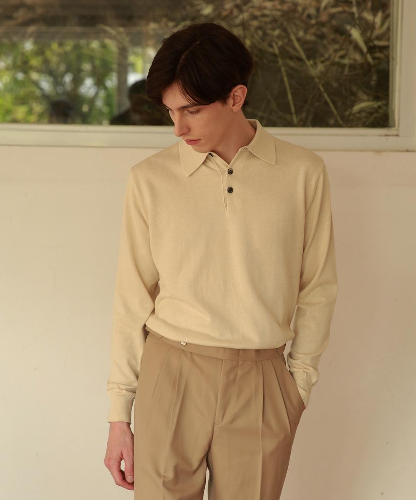 BELLIEF Essential Soft Long Sleeve Polo Knit (Cream)