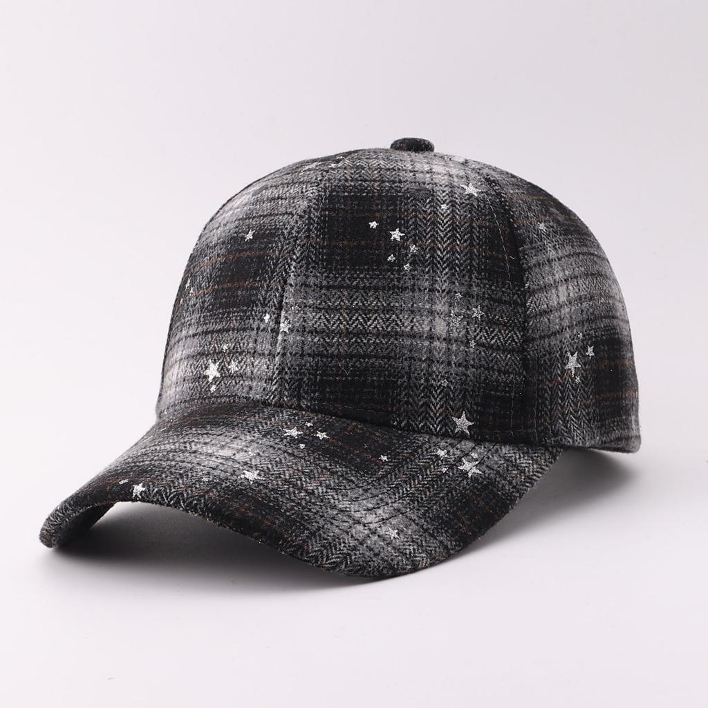 Woolen Plaid Baseball Cap European and American Sunshade Thickened Retro Autumn and Winter Warm Plaid Cap