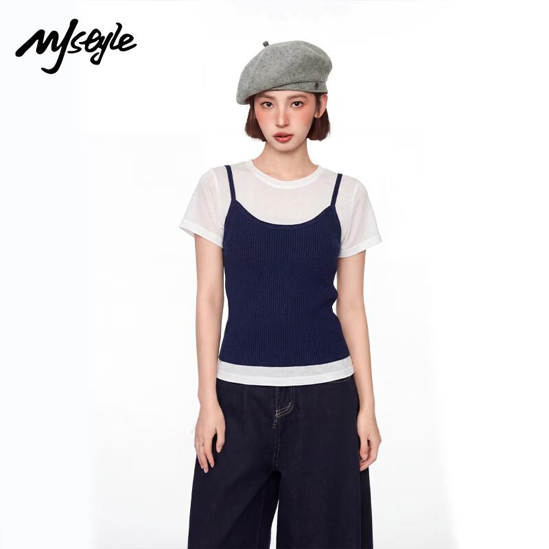 MJ STYLE Women s Snowflake Cotton Color-Block Round Neck T-Shirt M