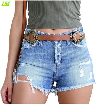Comaba Women Denim Plus Size Folded Hem Slimming High Rise Shorts