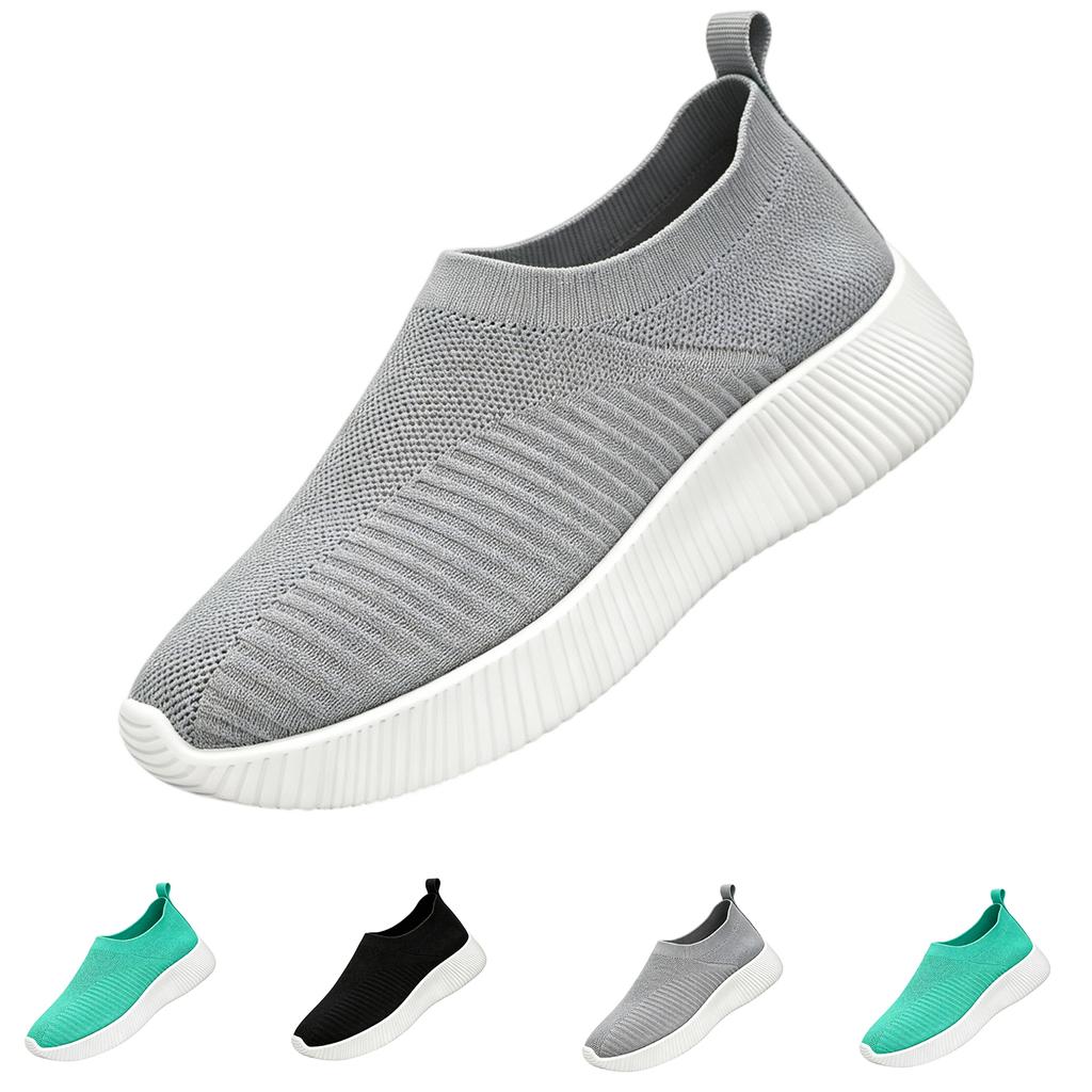 Women Breathable Lightweight Flyknit Slip On Sneakers Soft Sole Casual Flat Walking Shoes for Summer Outdoor Indoor Use