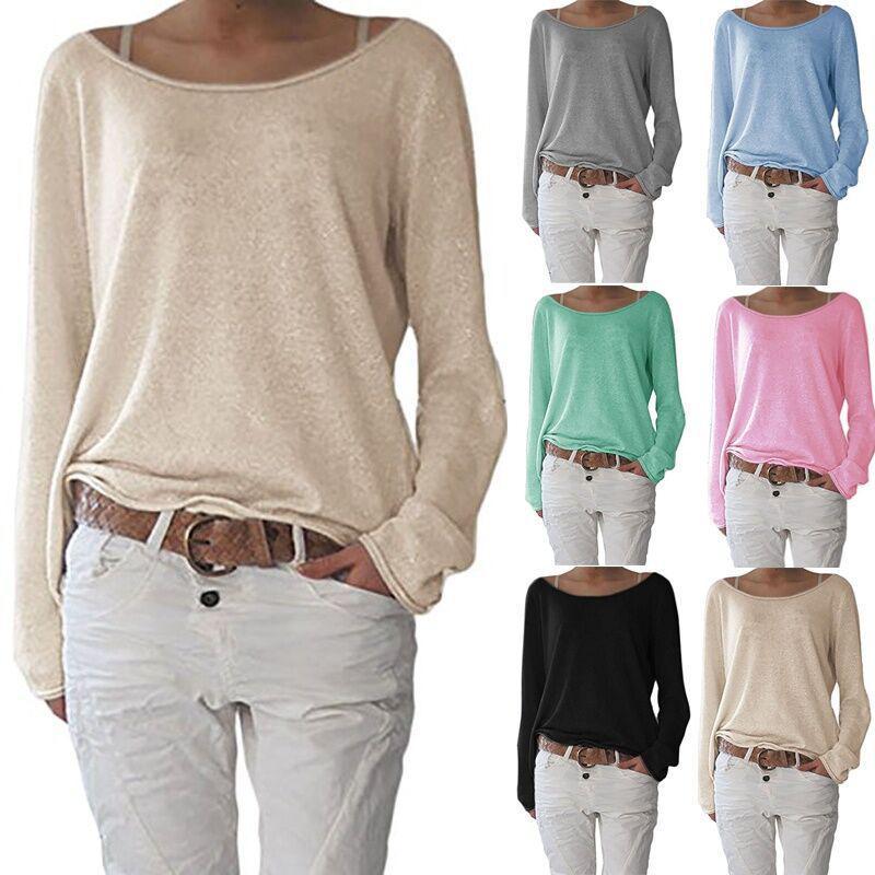 T-shirt in Cotone da Donna con Girocollo Manica Lunga Vestibilità Casual Morbido Comfort