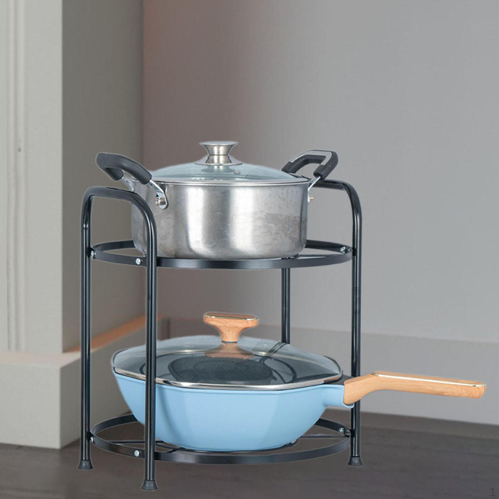 

Freestanding Pot And Pan Storage Unit, Heavy Duty Metal Rack for Kitchen Use 2 tier