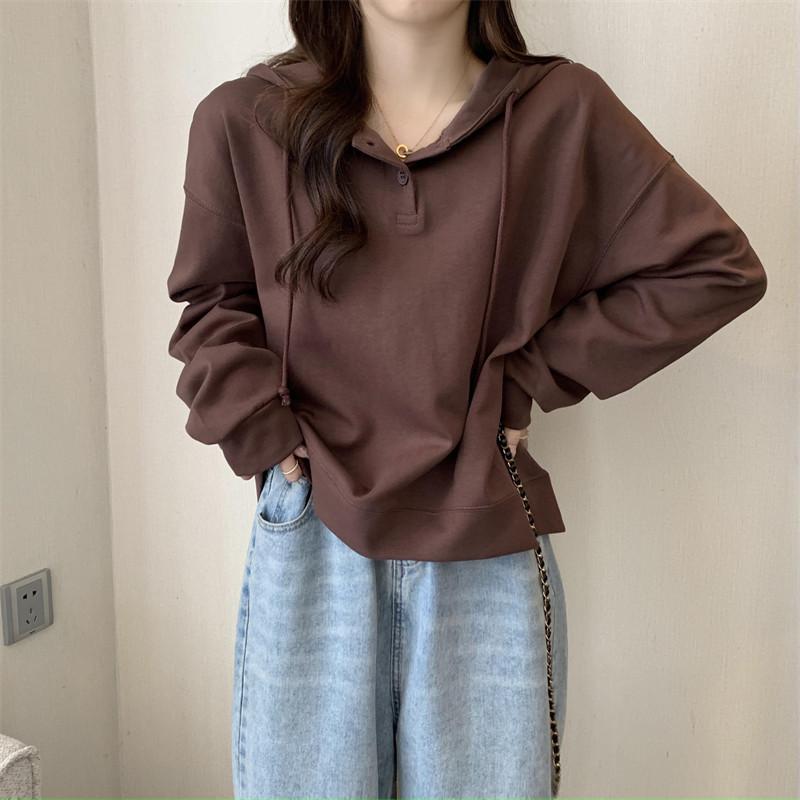 Women's Fashion Casual Spring Autumn Solid Color Print Long Sleeve Hooded Blouses & Shirts