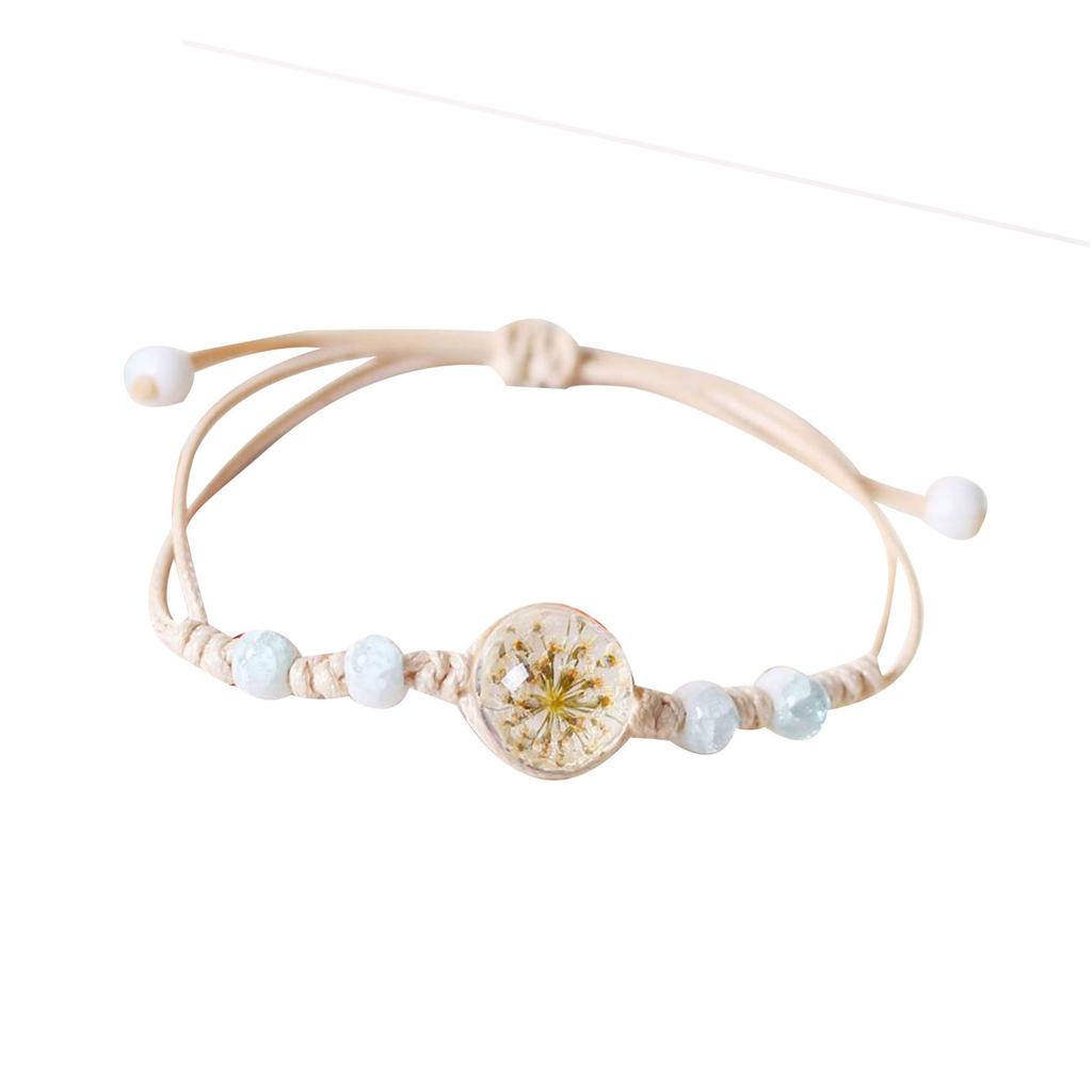 Adjustable Waxed Cord Bracelet Handmade Ceramic and Glass Flower Beads Wristchain Everyday Wear Wristband Jewelry