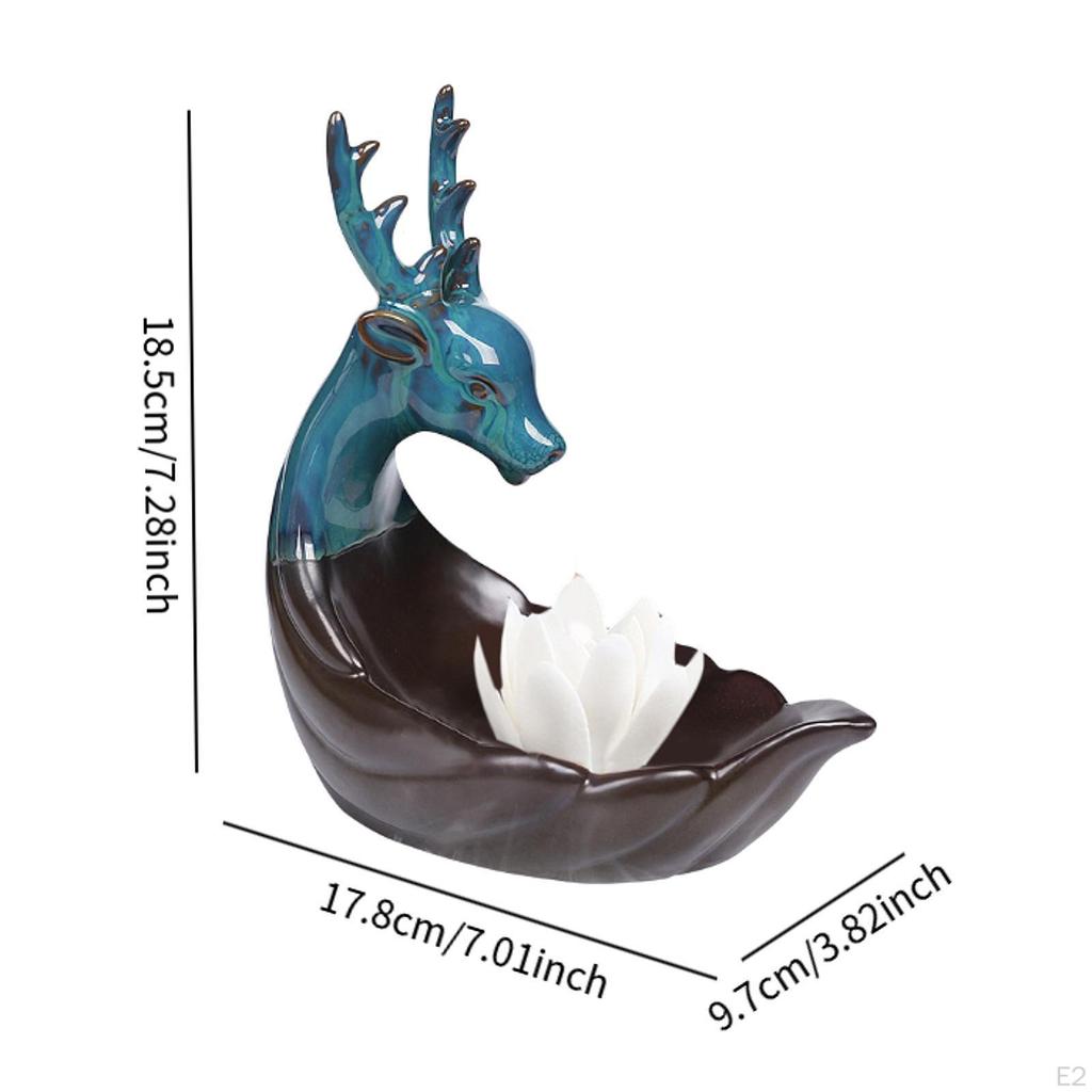 Backflow Incense Burner Waterfall Lotus Ceramic Censer Desk Statue Stick Holder Elk for