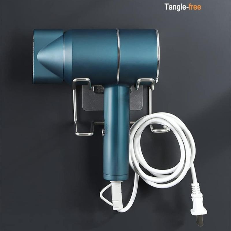 Self Adhesive Wall Mount Hair Dryer Holder Waterproof Rack for Dyson and Most Dryers with Brush and Iron Storage Organizer