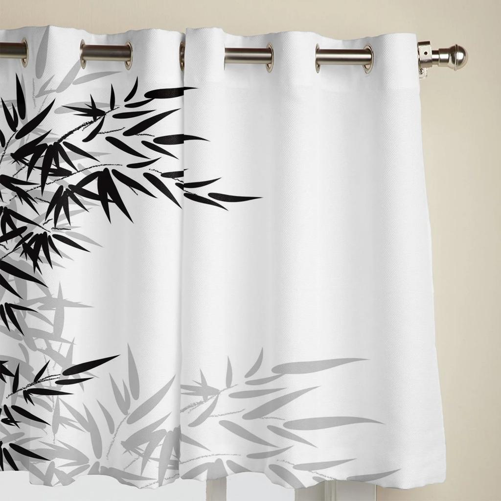 Bamboo Leaves Black White Window Curtains Printing Curtains for Living Room Modern Design Bedroom Decor Drapes