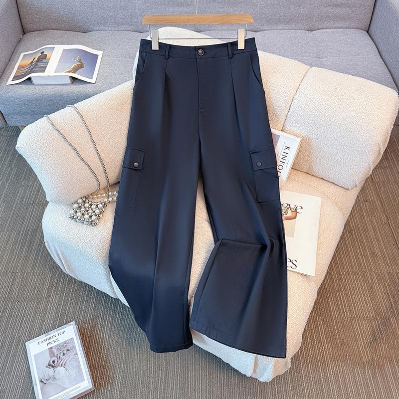 A Two-piece Set of Oversized Women's Autumn and Winter Versatile Drawstring Design Coat and Cargo Pants