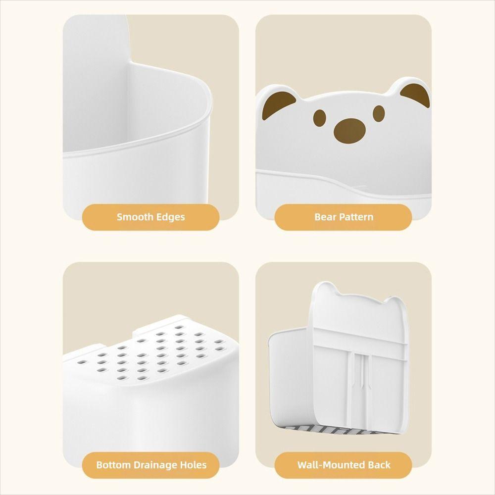 Self Adhesive Wall Mounted Storage Box Cartoon Bear Pen Holder Cute Storage Shelf  Kitchen Bathroom